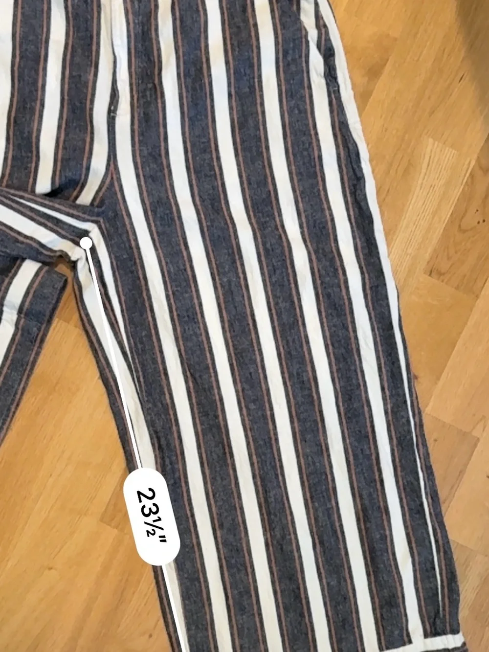 Striped High-Waist Linen Blend Pants in Navy, White & Rust